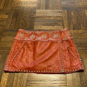 Isabel Marant red leather studded beaded skirt